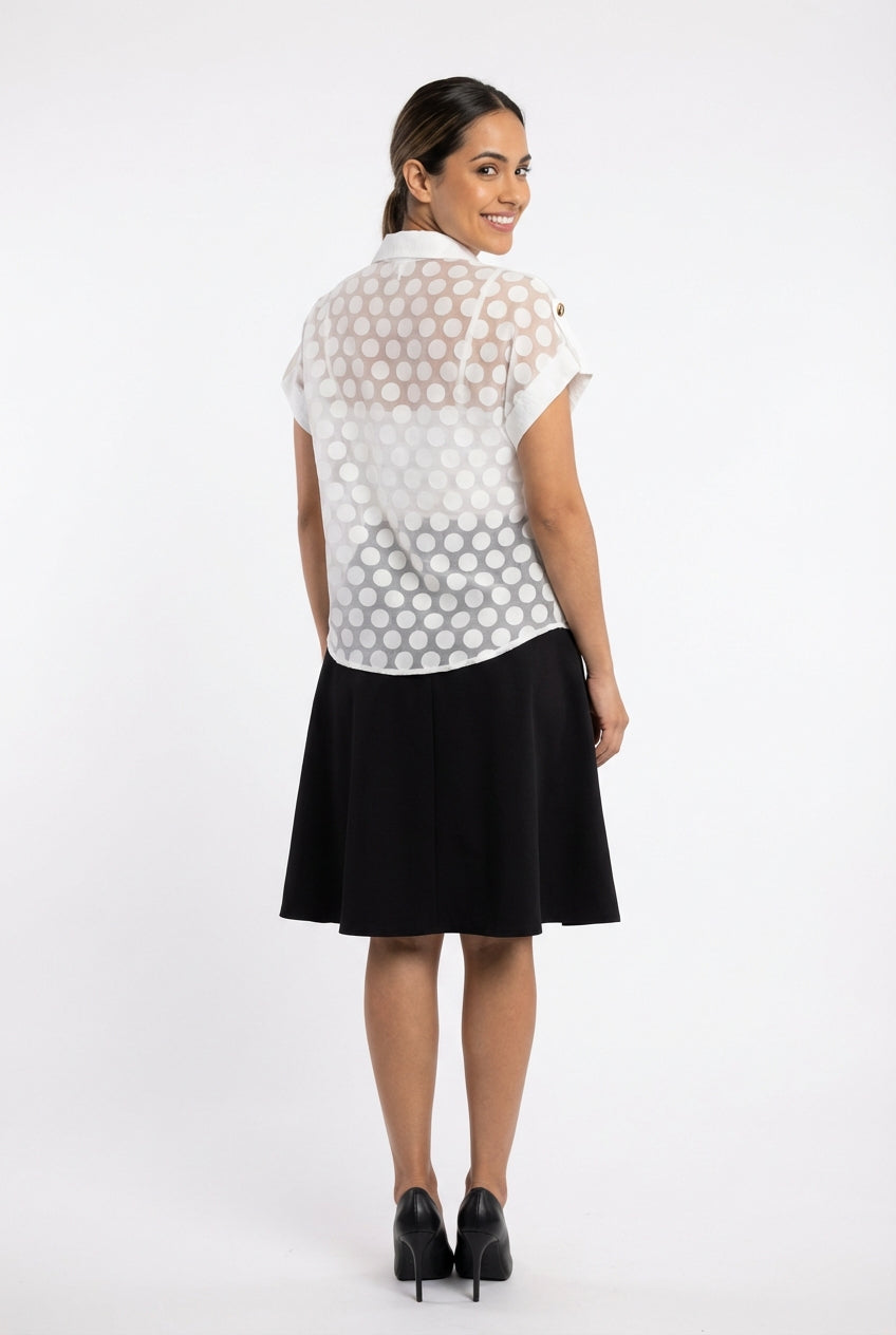Sheer Polka Dot Button-Down Blouse