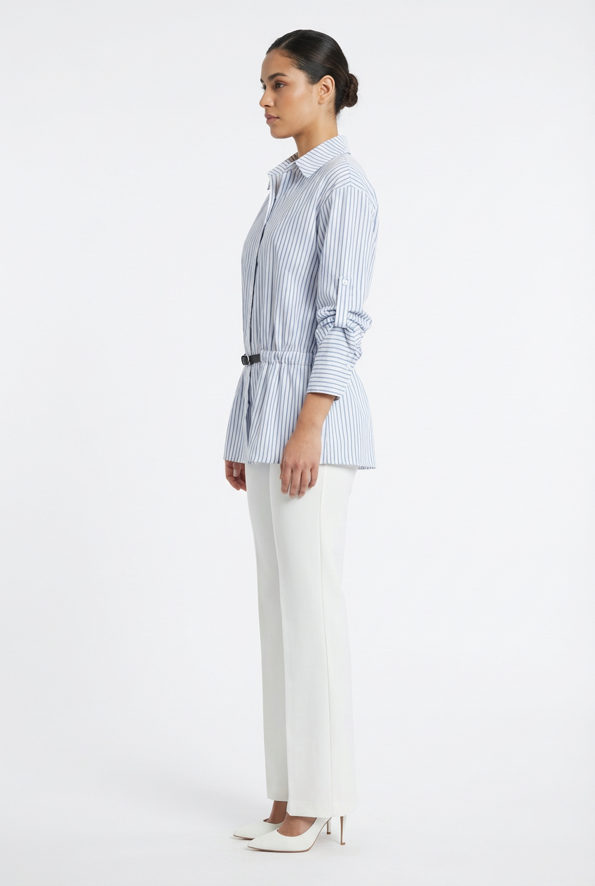 Striped Tunic Blouse with Belt Detail