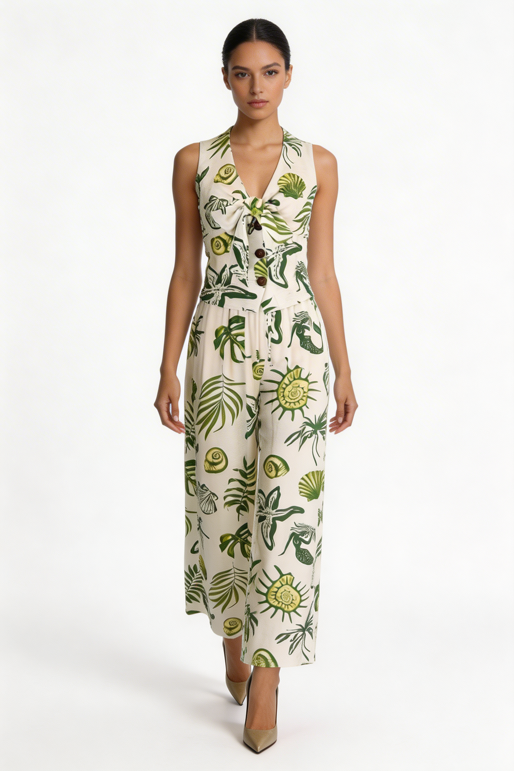 Tropical Shell & Botanical Tie-Front Set