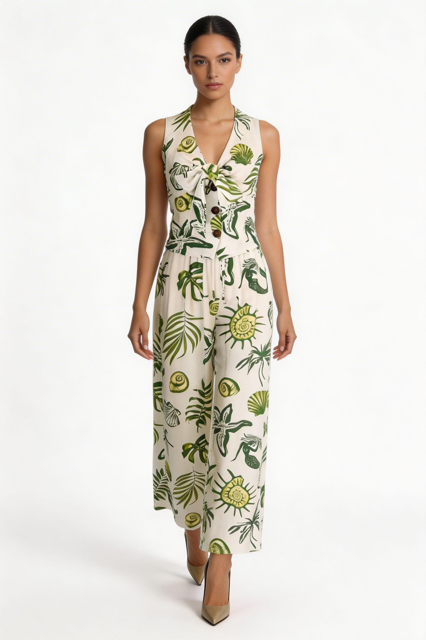 Tropical Shell & Botanical Tie-Front Set
