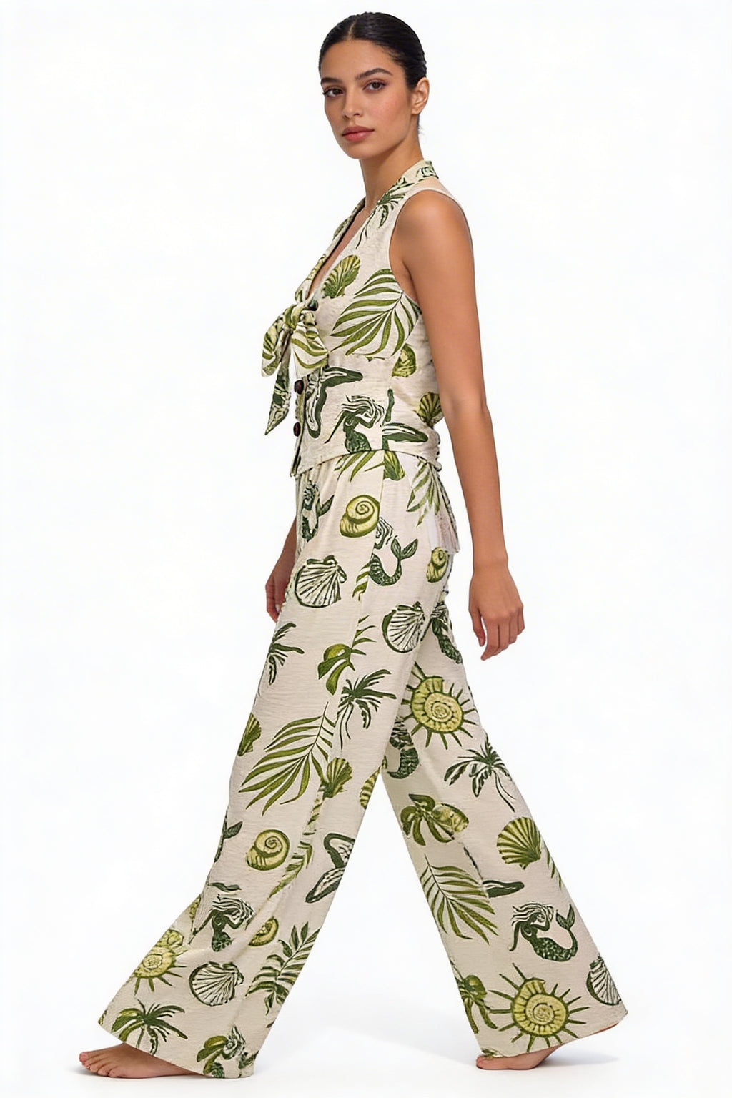 Tropical Shell & Botanical Tie-Front Set