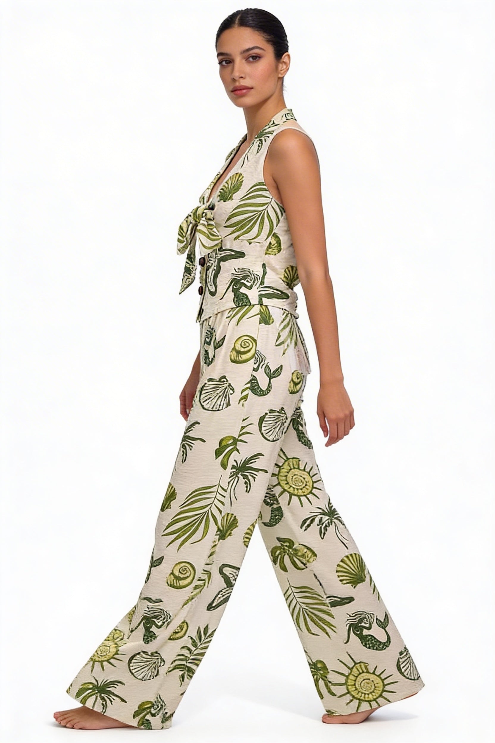 Tropical Shell & Botanical Tie-Front Set