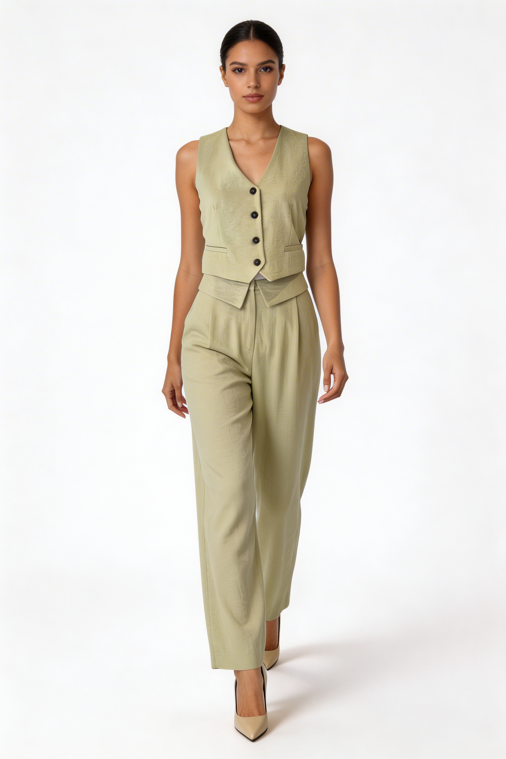 Button-Front Cotton Vest & Pant Set