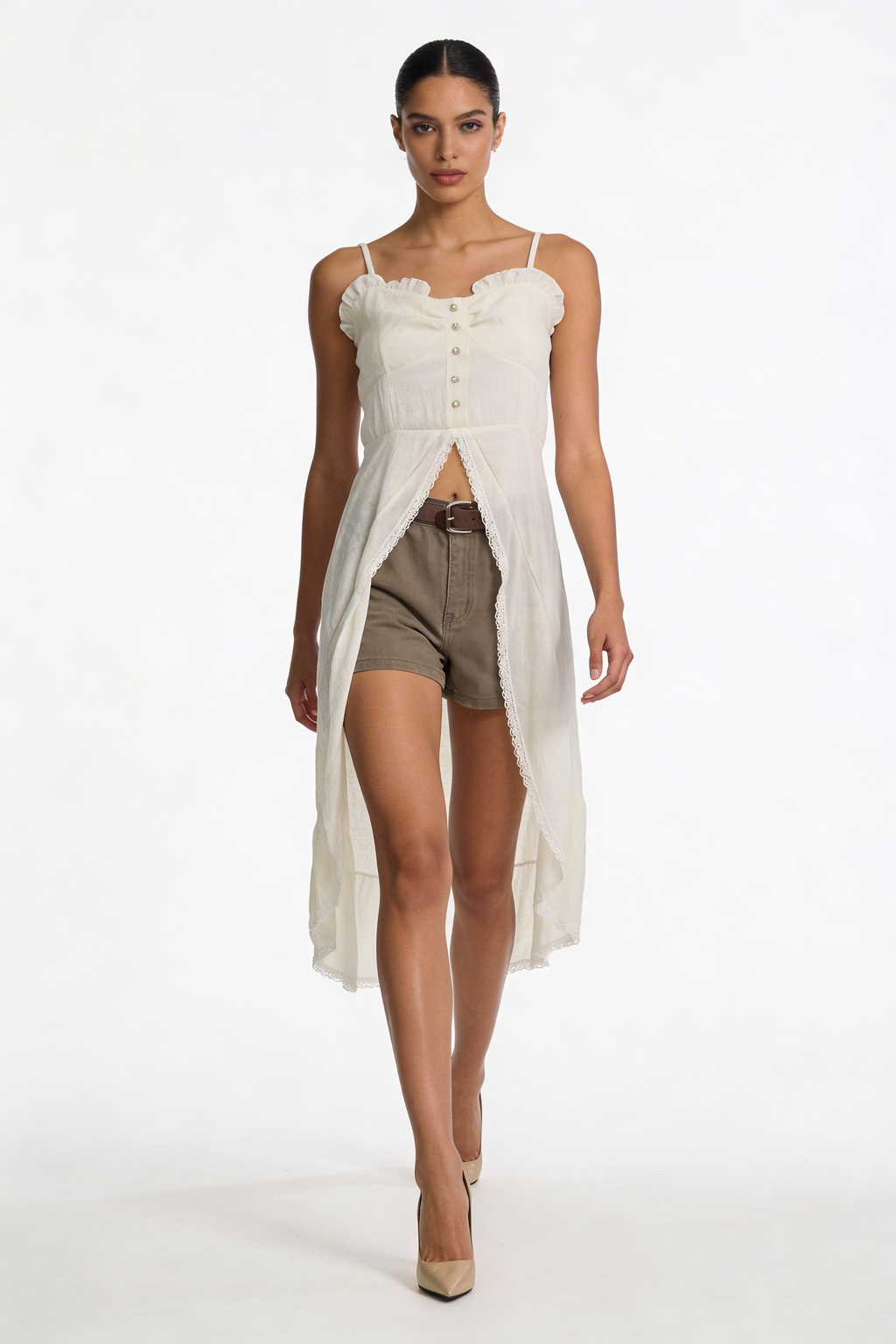 Romantic Lace-Trim Open-Front Tunic