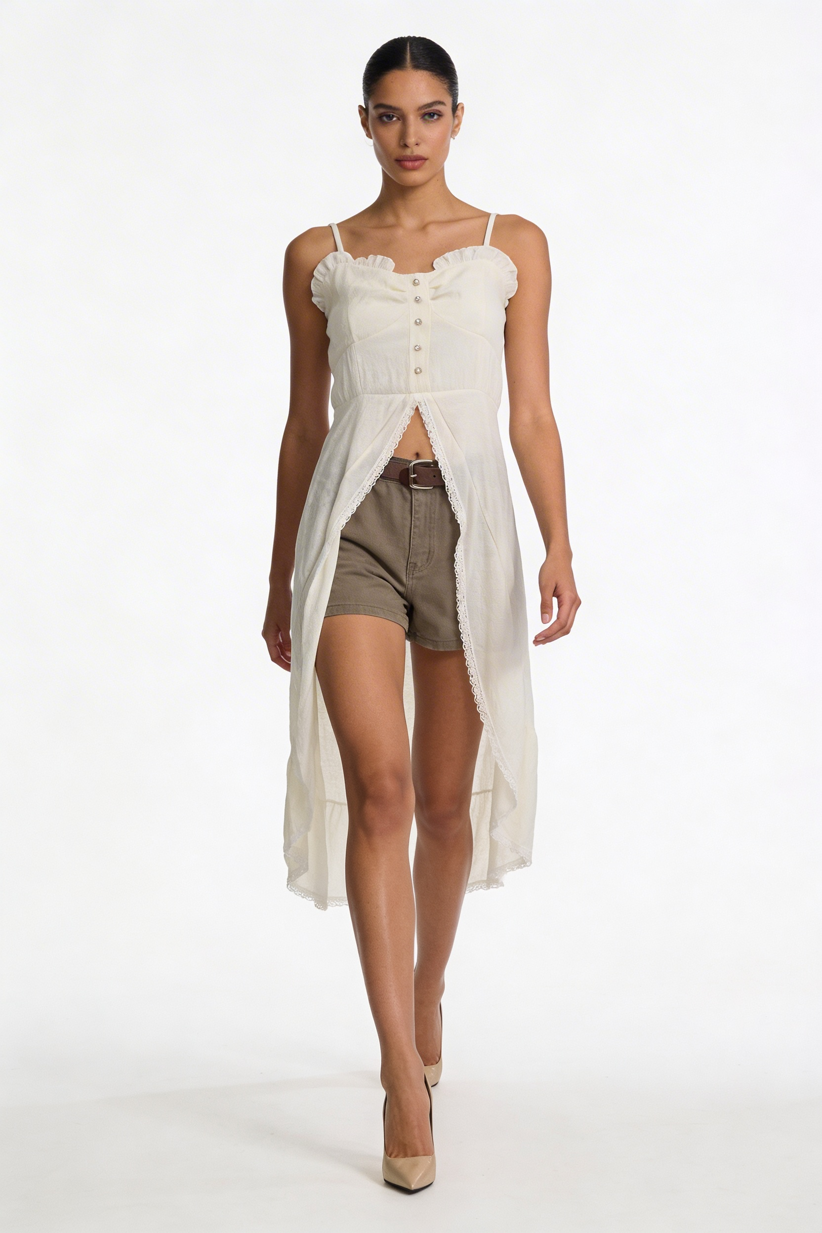 Romantic Lace-Trim Open-Front Tunic
