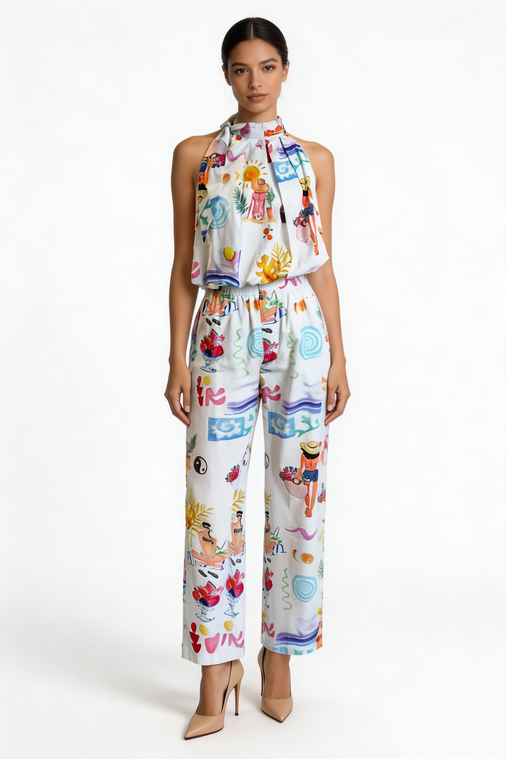 Whimsical Beach Print Halter Set