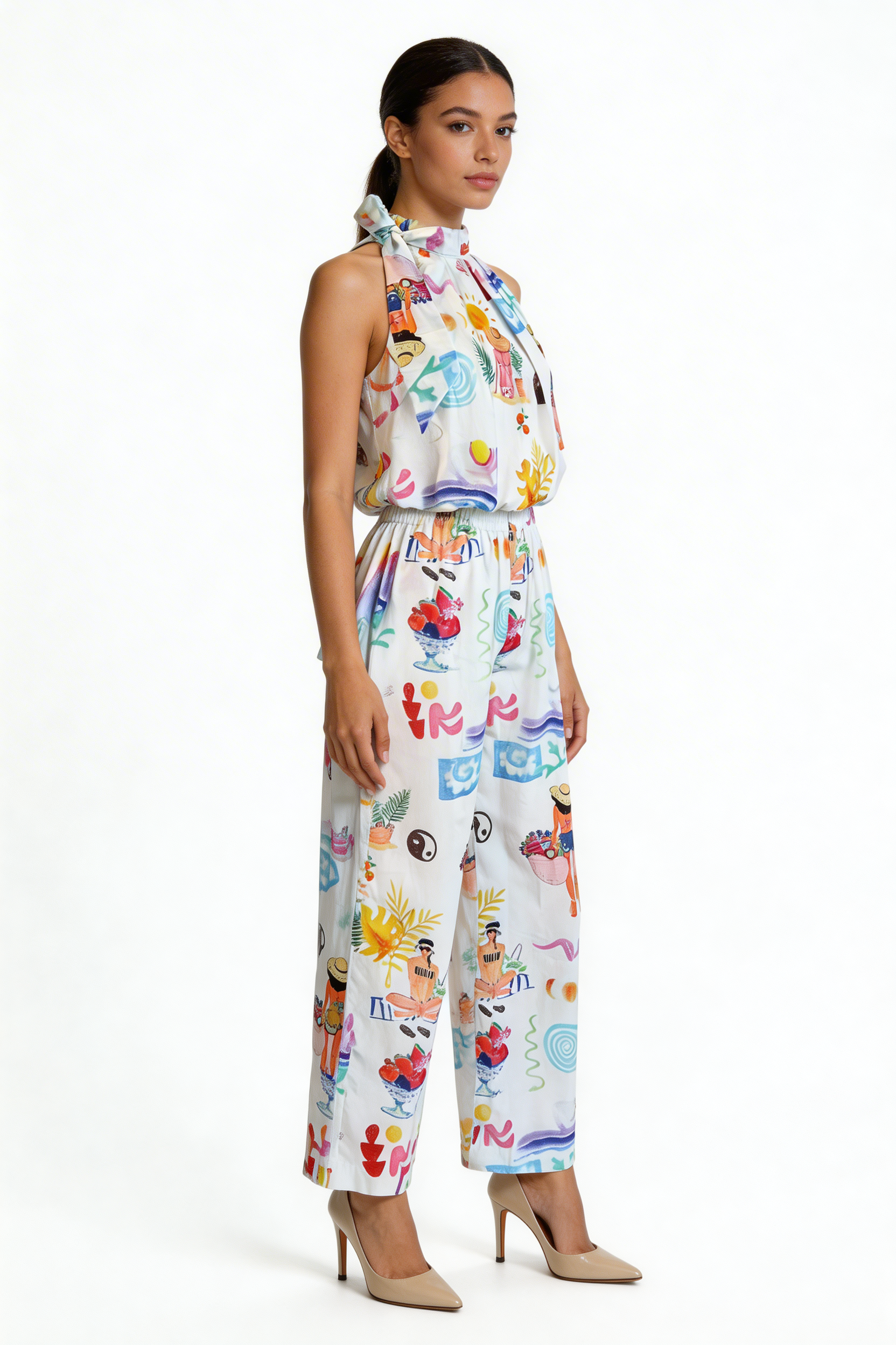 Whimsical Beach Print Halter Set