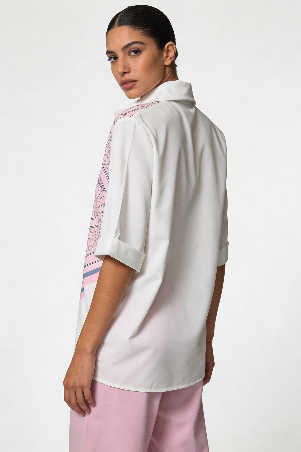 Mixed Print Scarf Panel Blouse