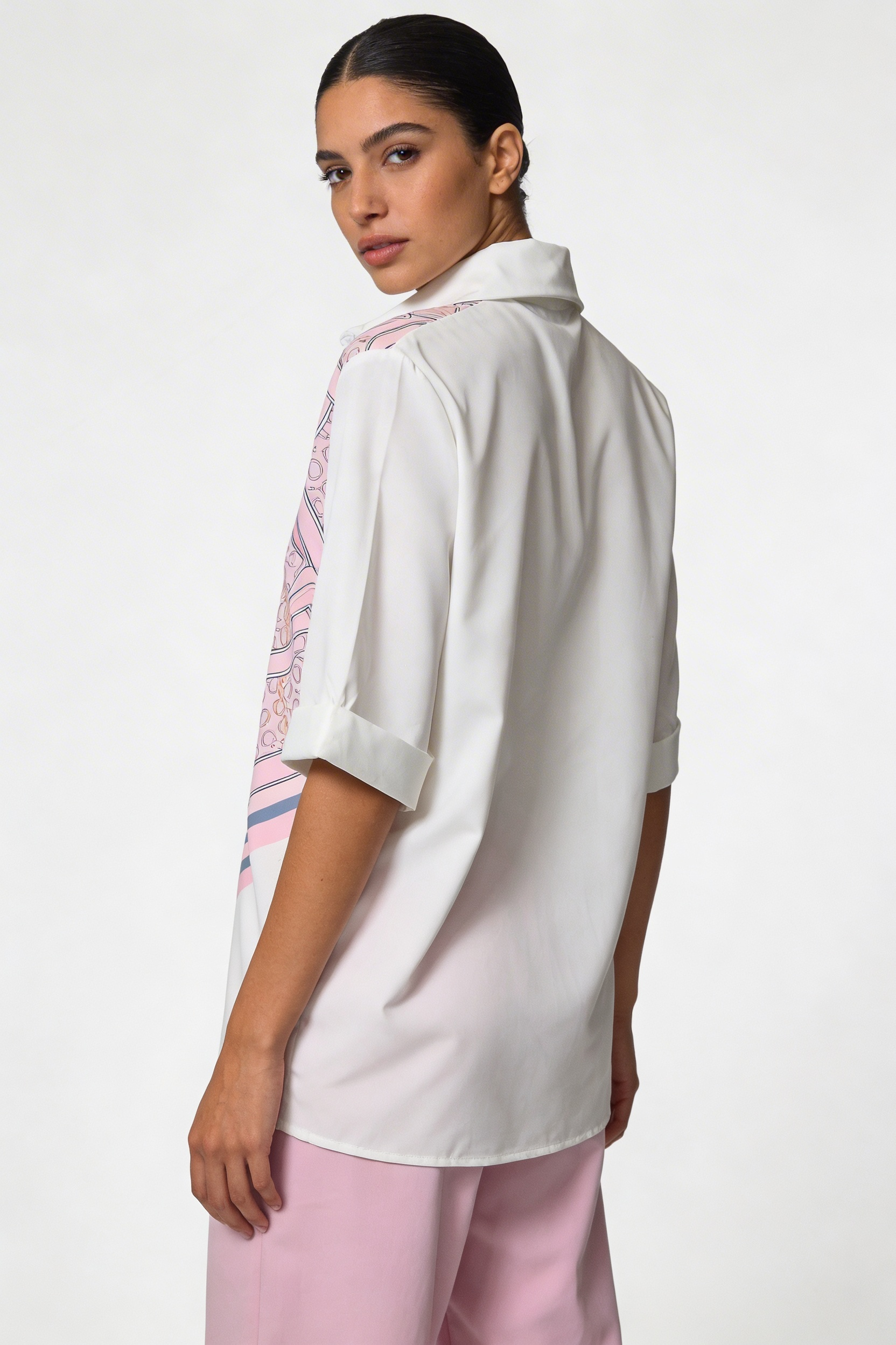 Mixed Print Scarf Panel Blouse