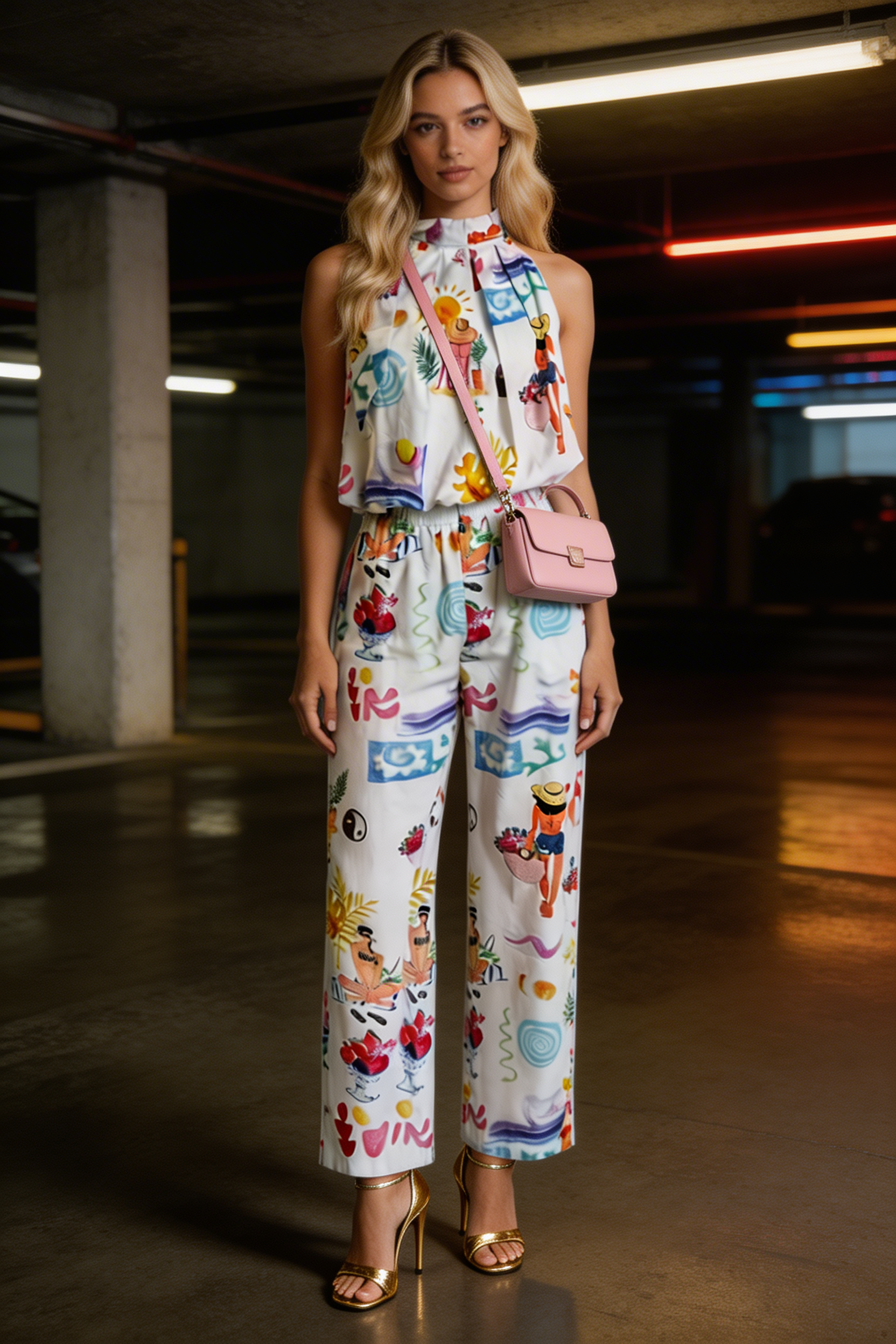 Whimsical Beach Print Halter Set