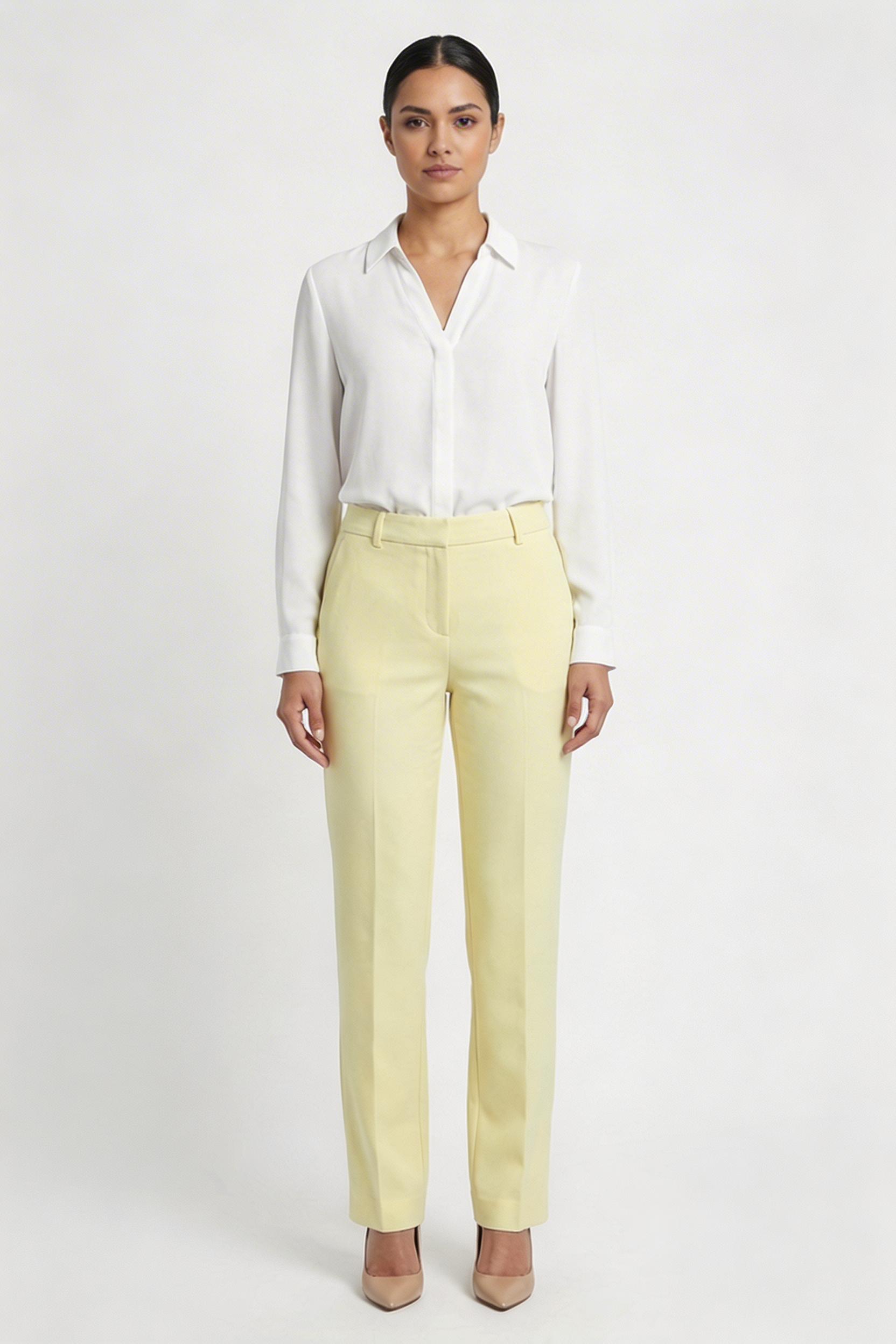 Tailored Pastel Straight-Leg Pants