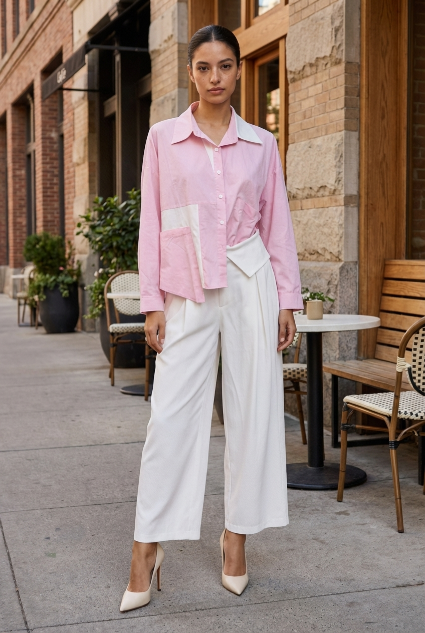 Asymmetrical Colorblock Oversized Shirt