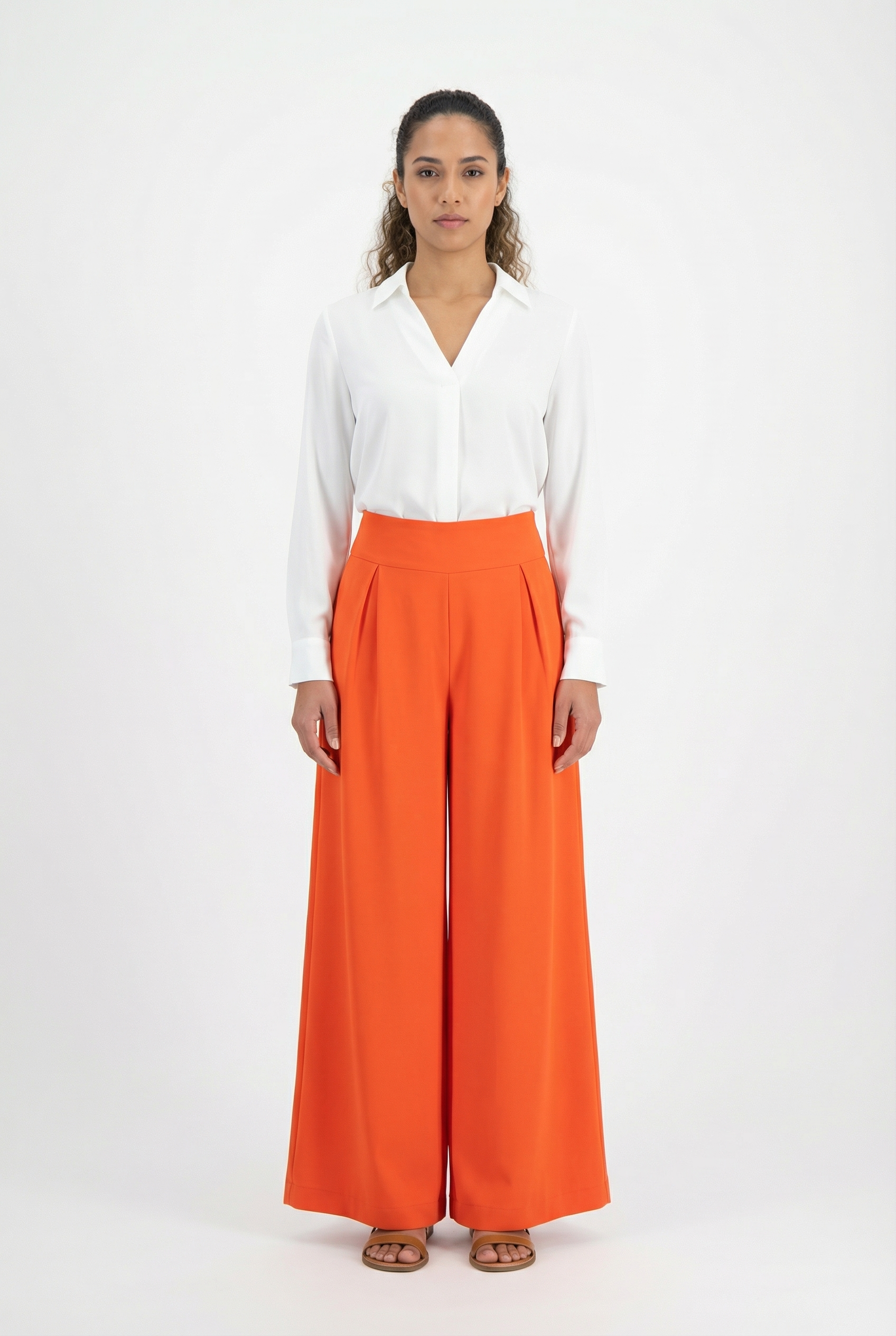 Tailored Pleated Wide-Leg Pants