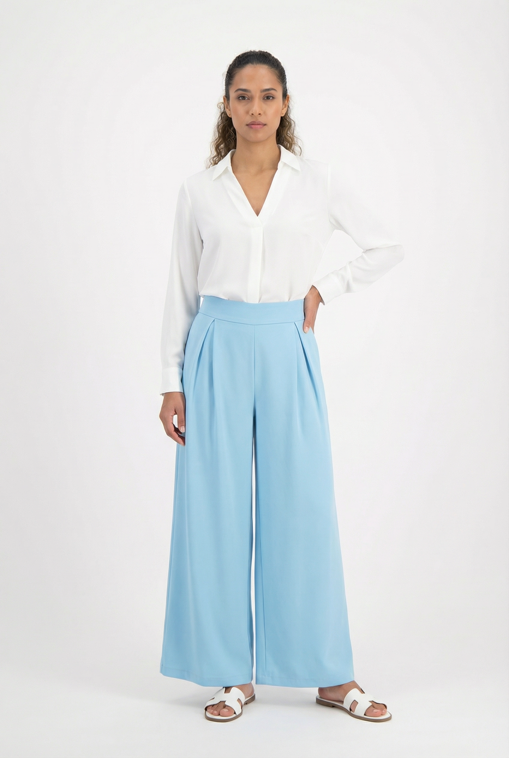 Tailored Pleated Wide-Leg Pants