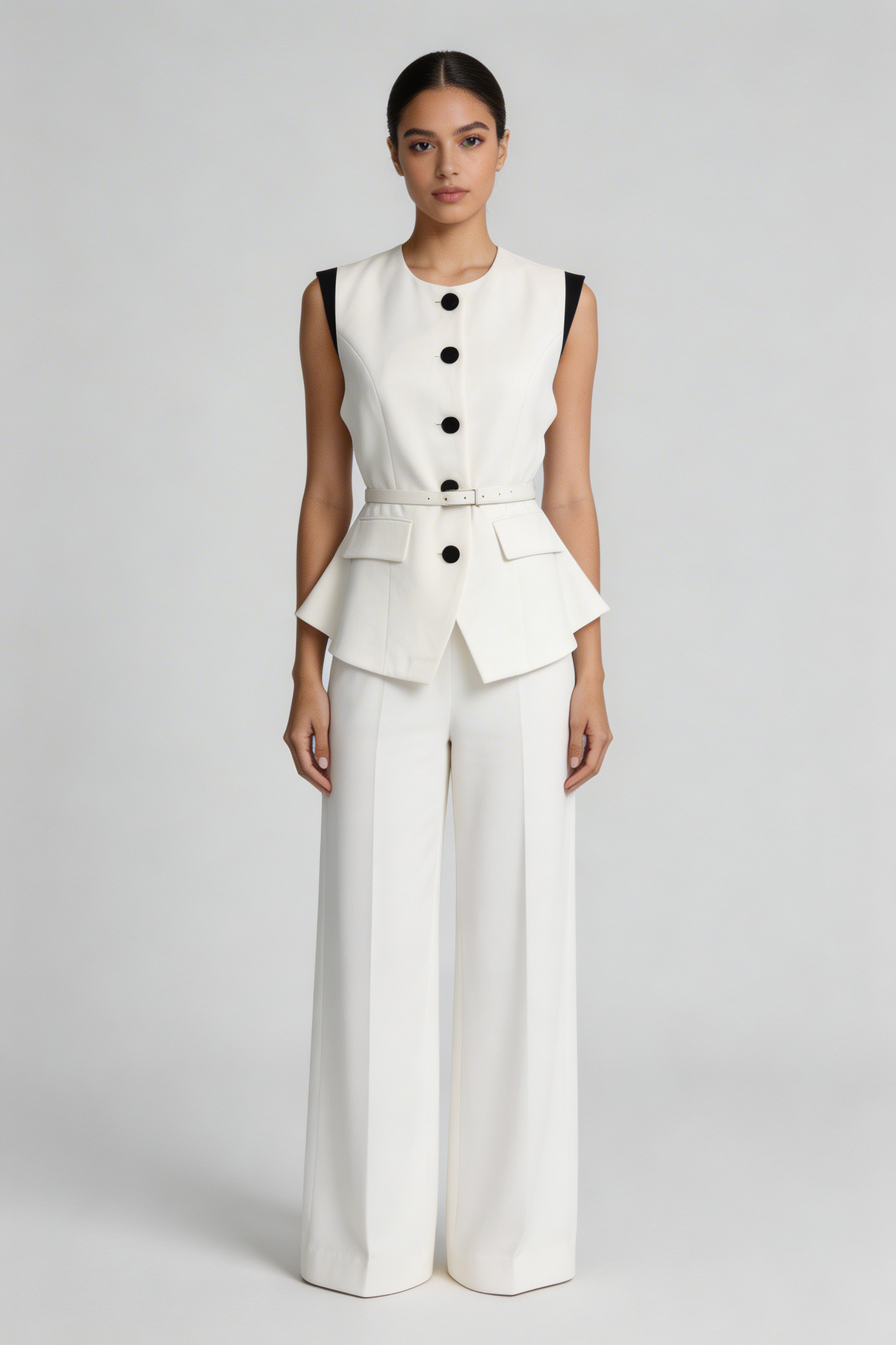 Peplum Vest & Wide-Leg Trouser Set