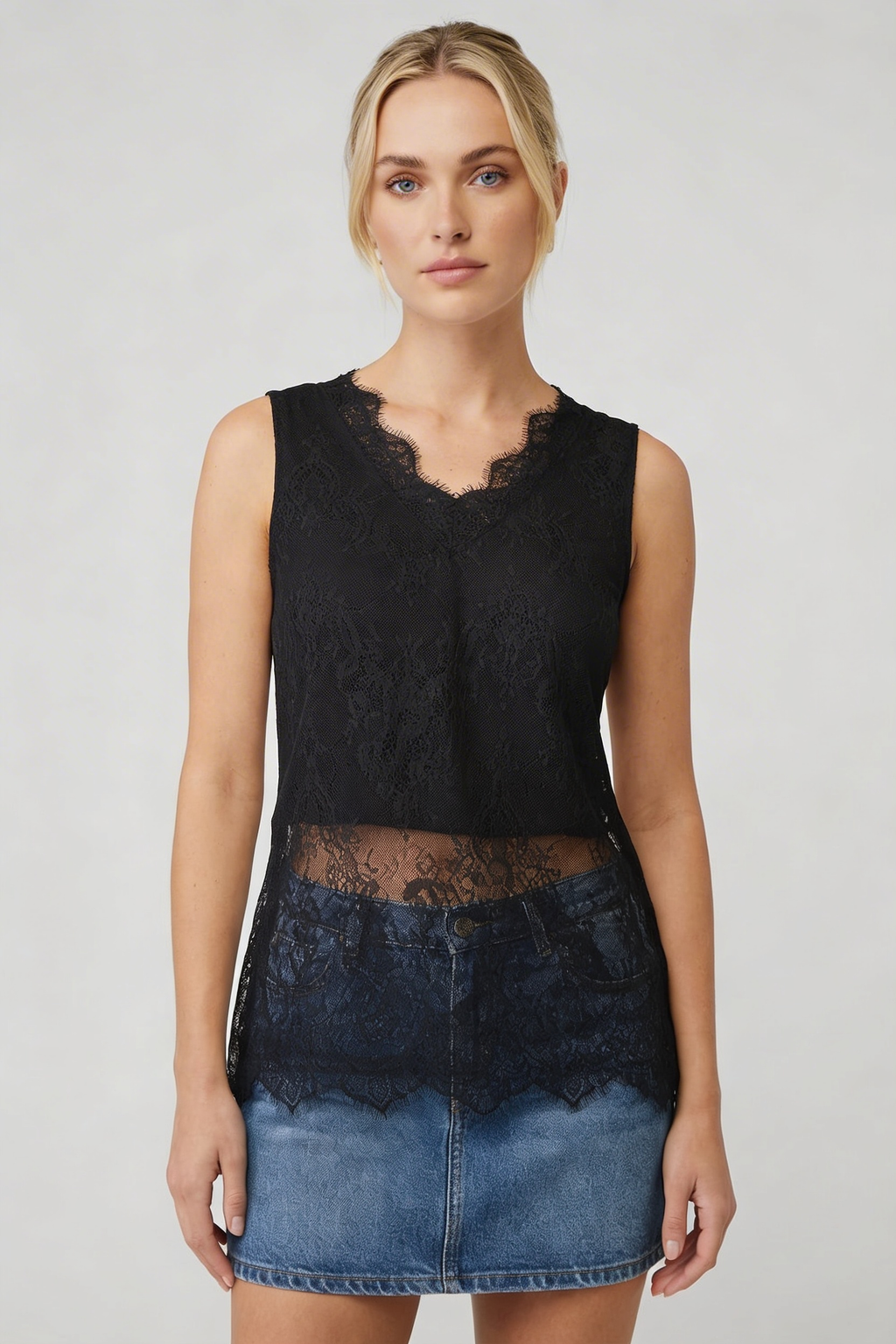 Romantic Lace-Hem Sleeveless Top