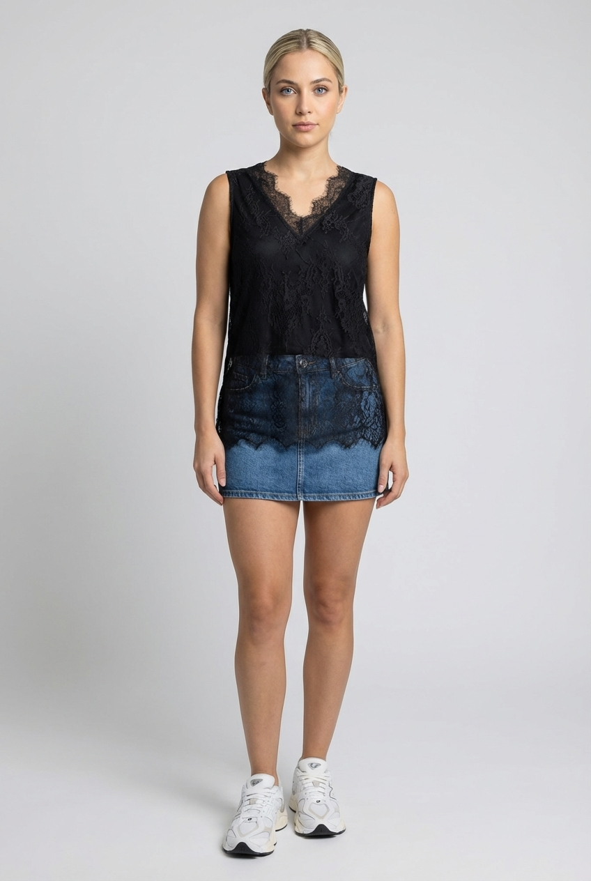 Romantic Lace-Hem Sleeveless Top