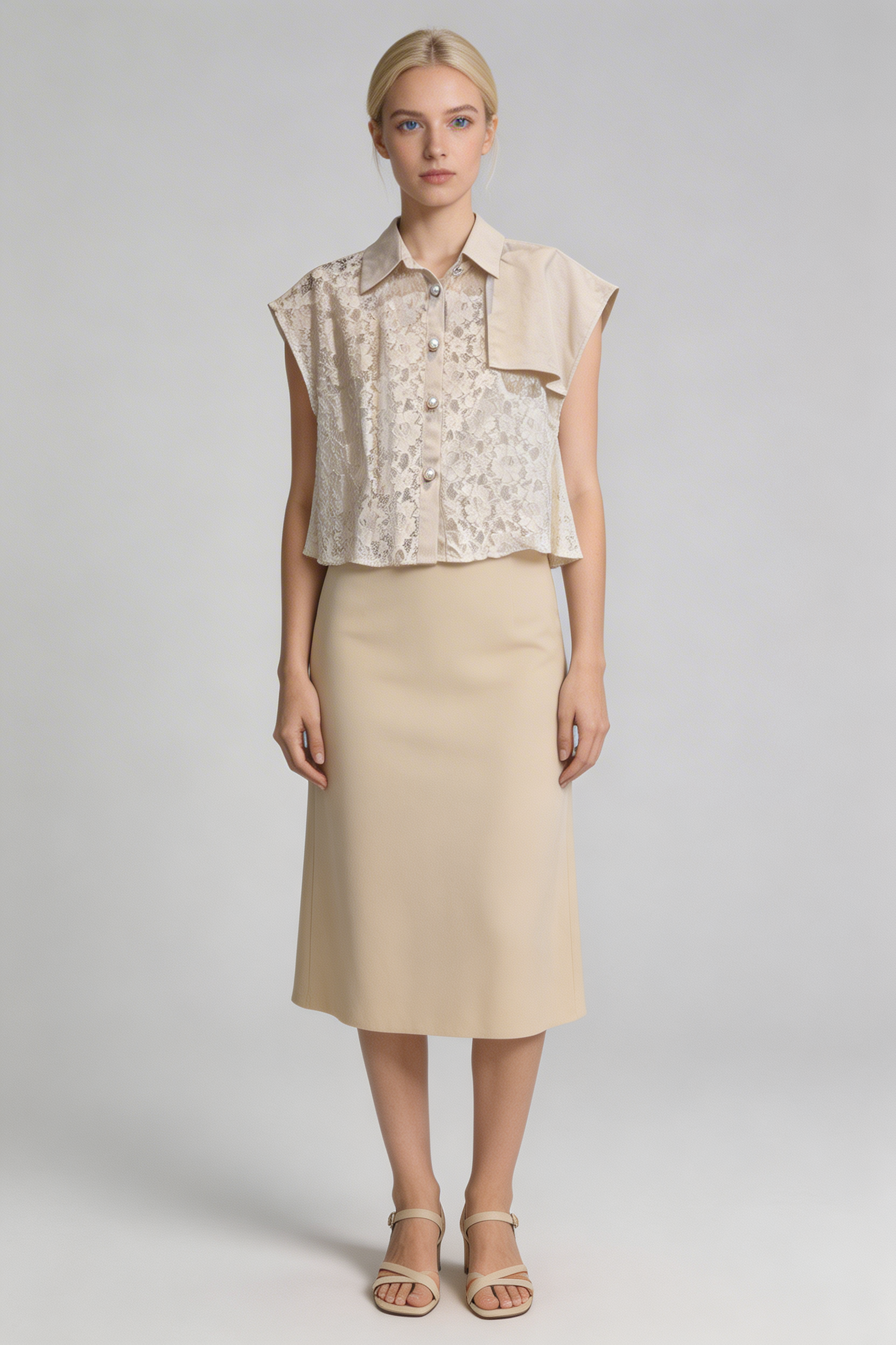 Lace Overlay Boxy Sleeveless Blouse