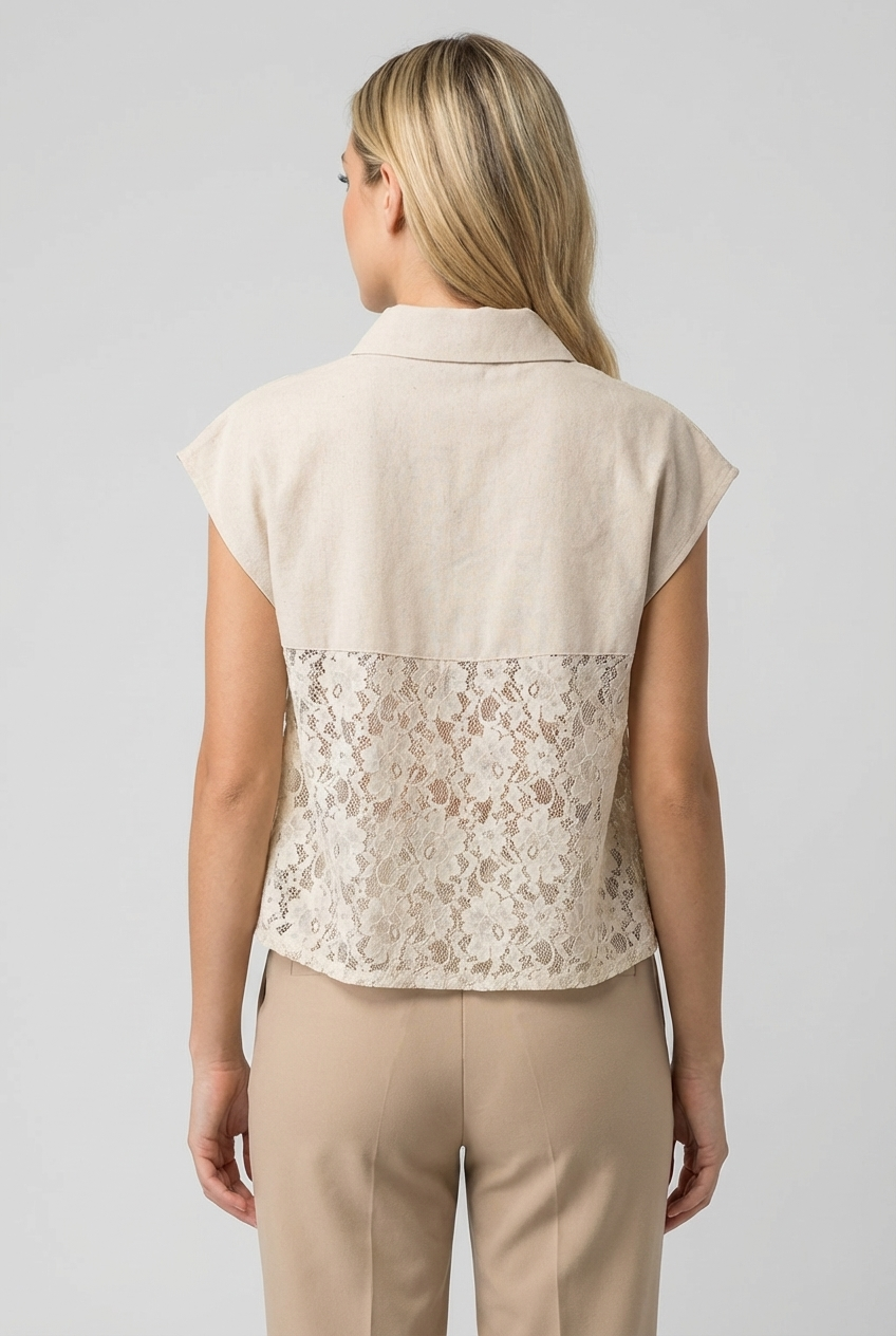 Lace Overlay Boxy Sleeveless Blouse