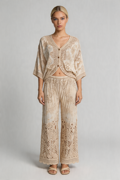 Bohemian Floral Crochet Trouser Set