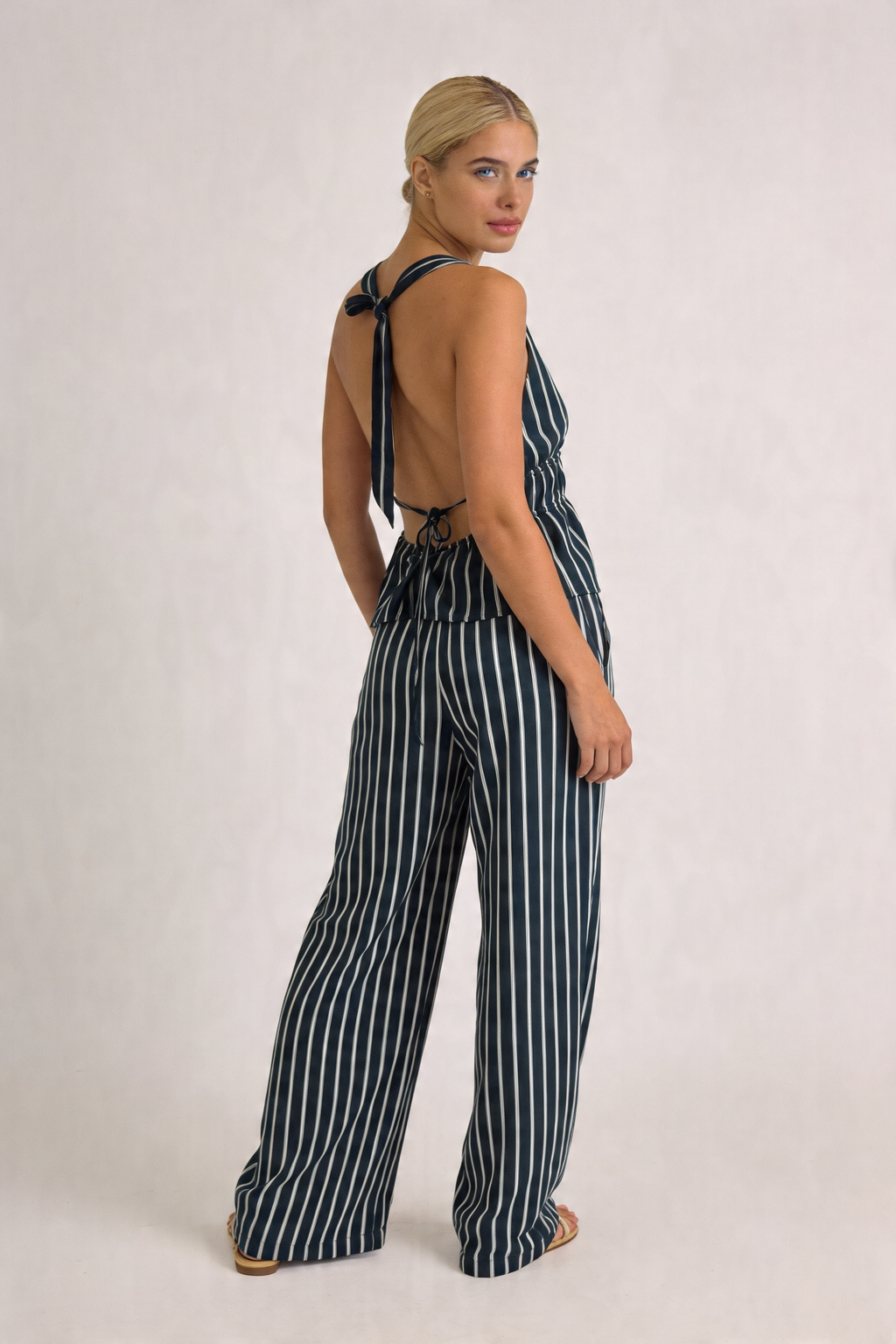 Pinstripe Plunge Tie-Front Set