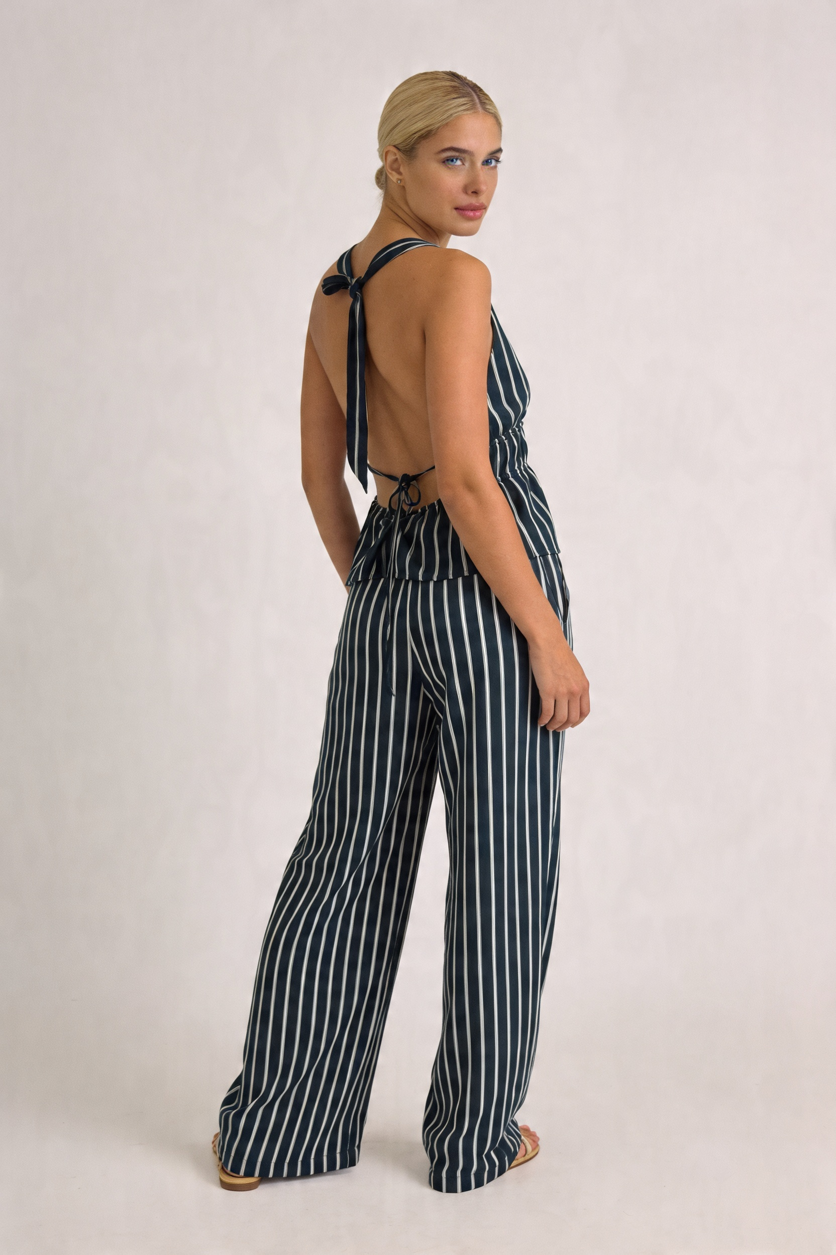Pinstripe Plunge Tie-Front Set