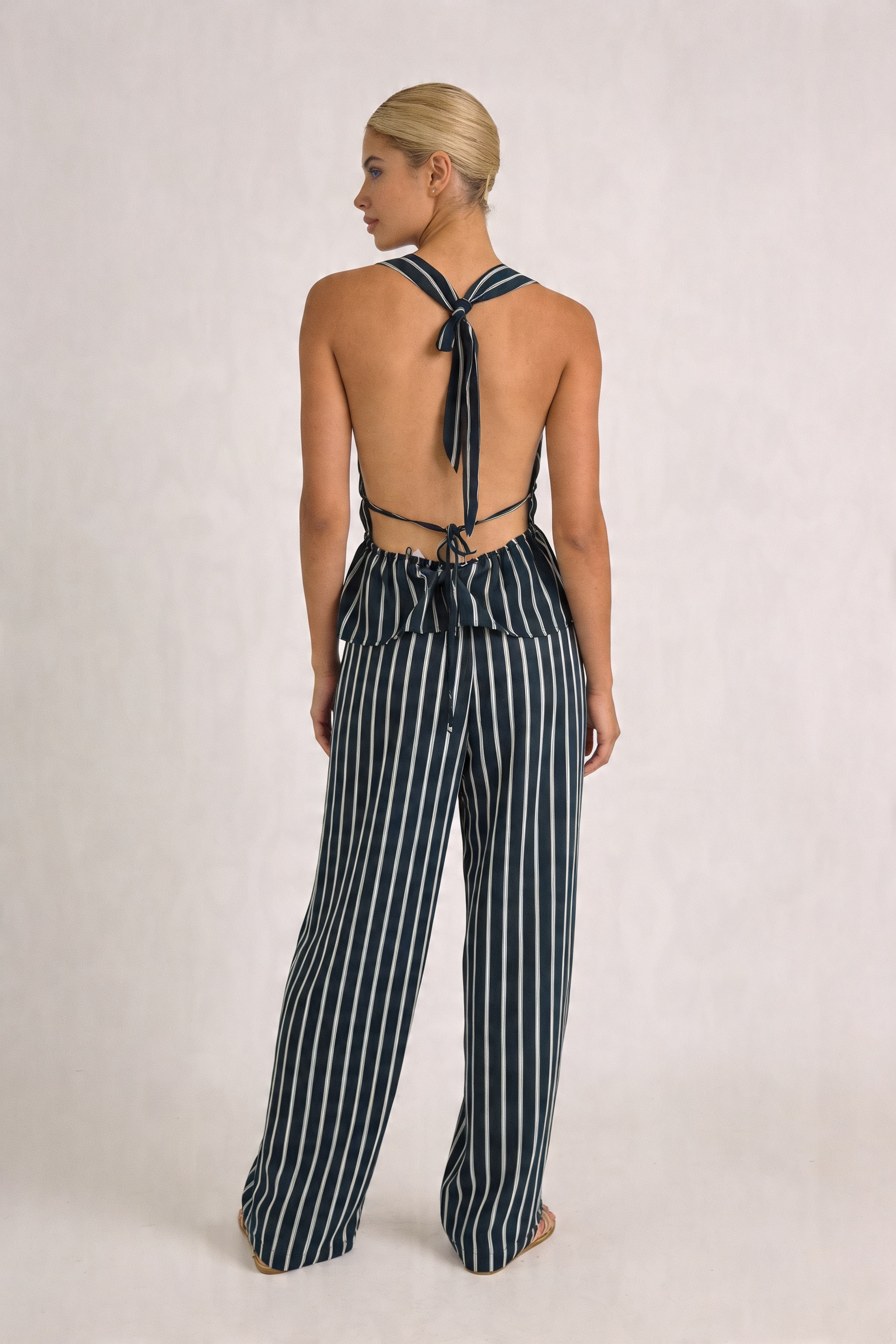 Pinstripe Plunge Tie-Front Set