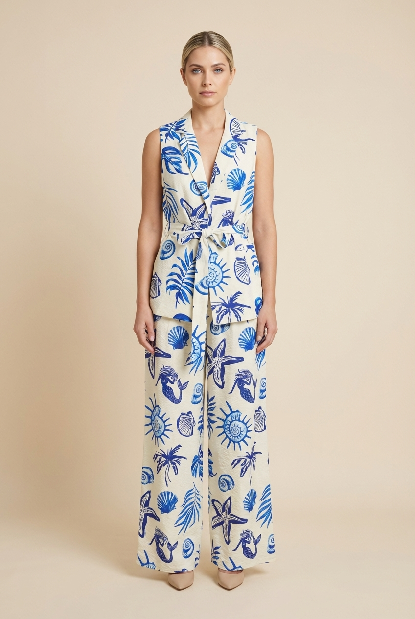 Coastal Motif Belted Vest Set