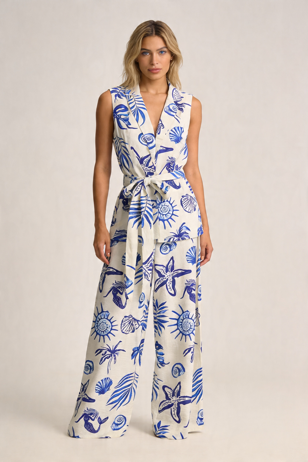 Coastal Motif Belted Vest Set