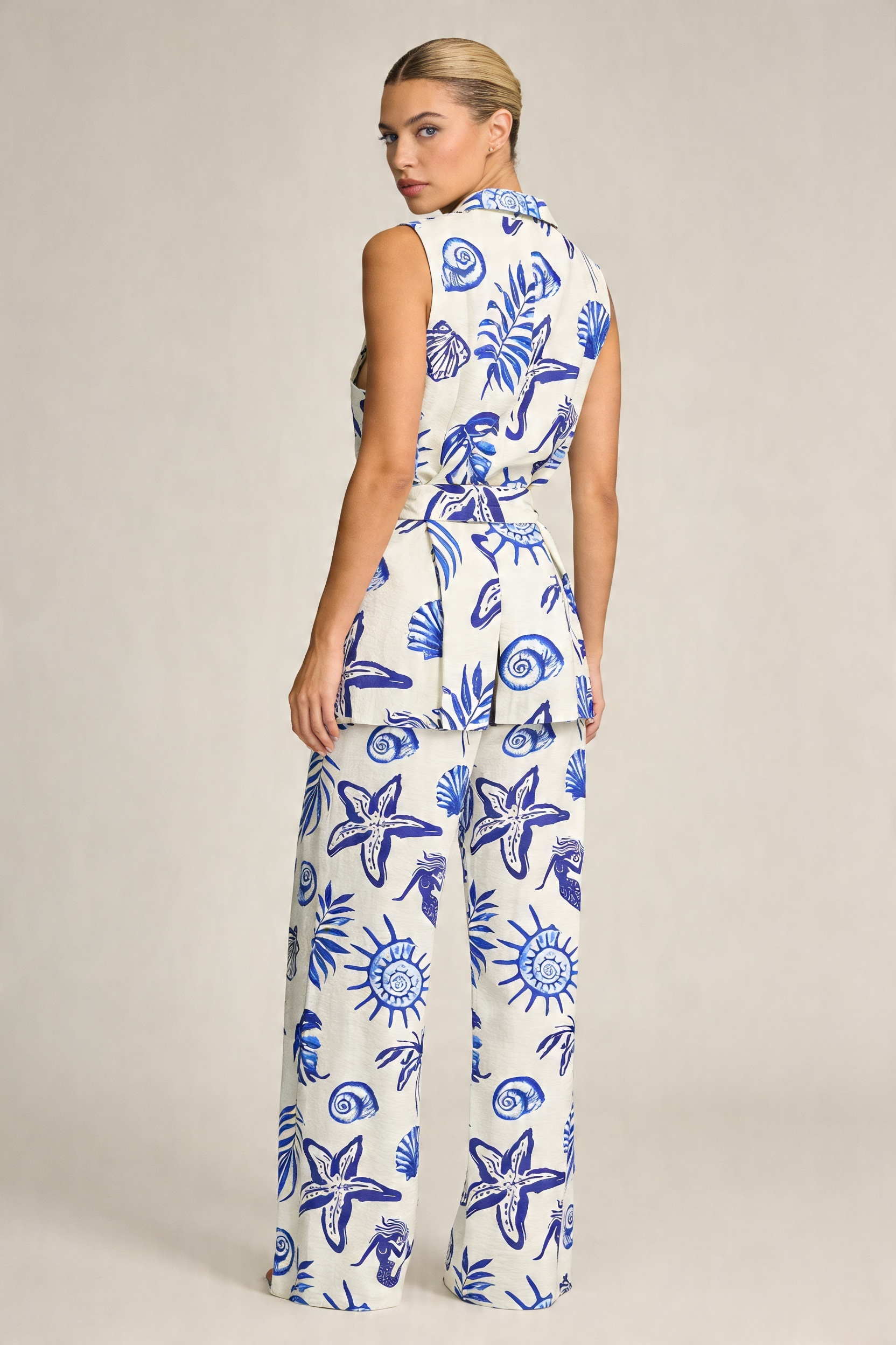 Coastal Motif Belted Vest Set