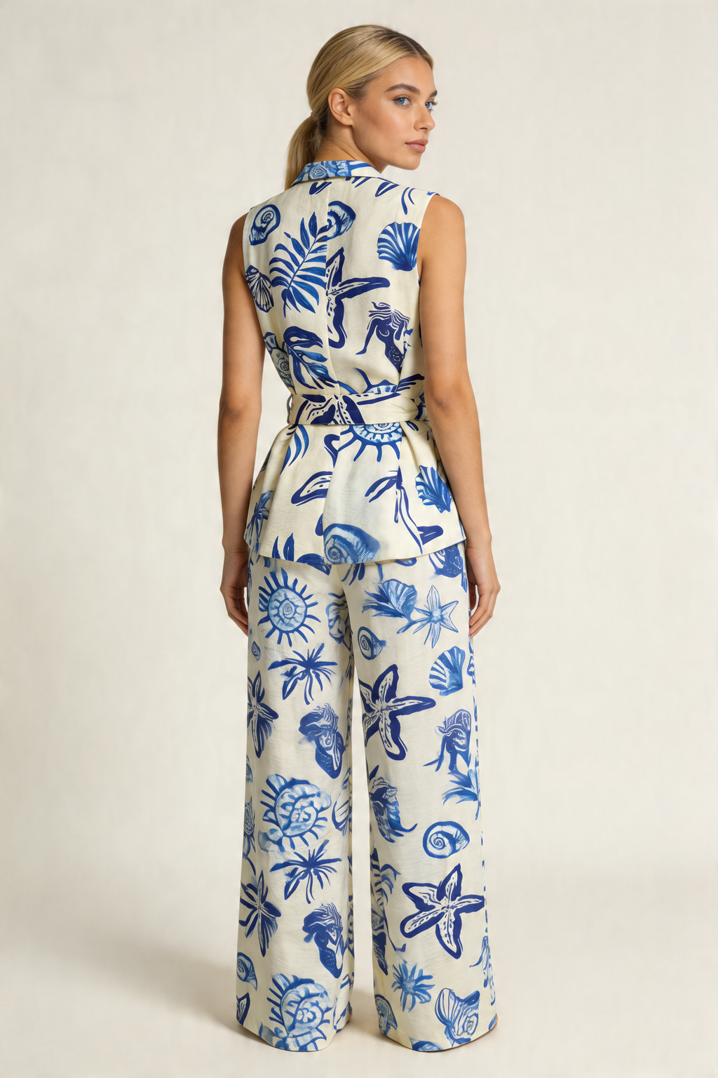 Coastal Motif Belted Vest Set