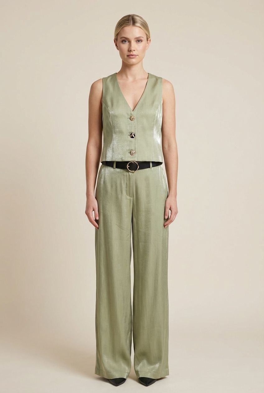 Tailored Silky Vest & Wide-Leg Trouser Set