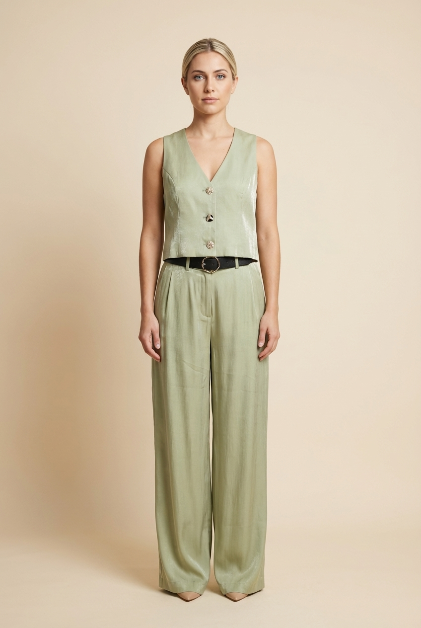 Tailored Silky Vest & Wide-Leg Trouser Set