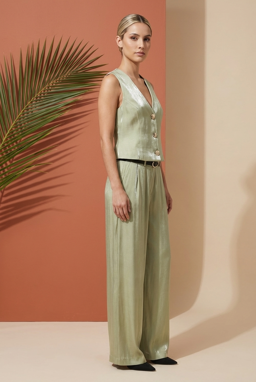 Tailored Silky Vest & Wide-Leg Trouser Set