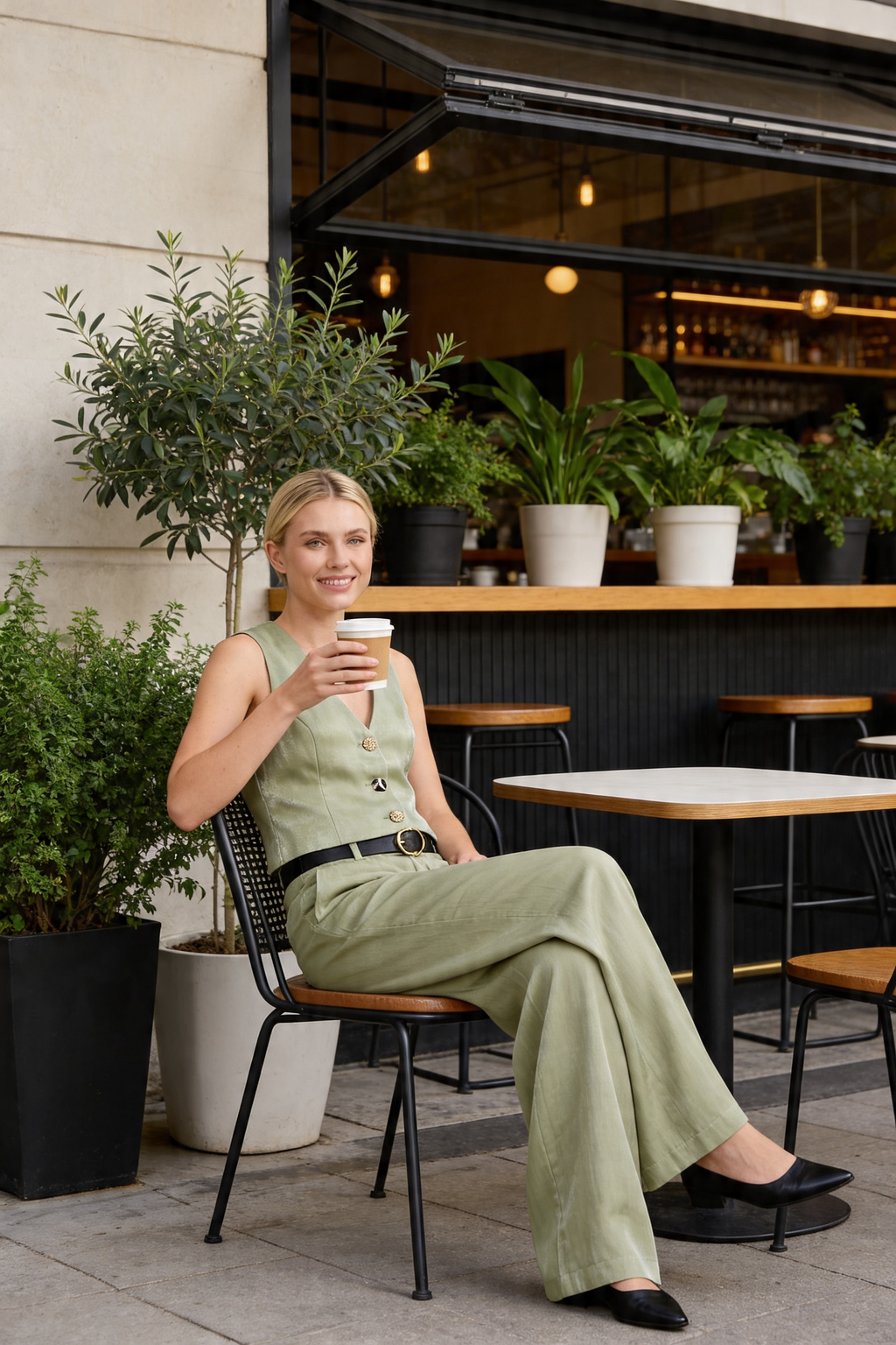 Tailored Silky Vest & Wide-Leg Trouser Set