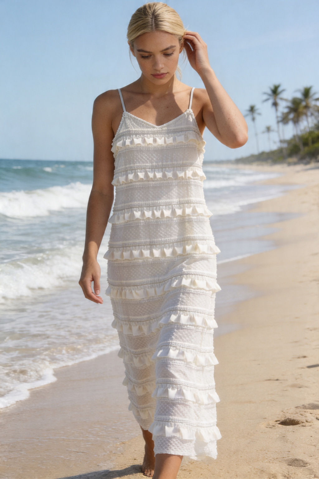 Tiered Ruffle Lace Slip Dress
