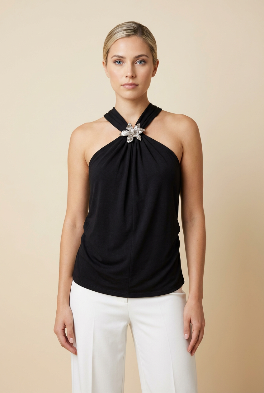Glamorous Brooch Halter Top