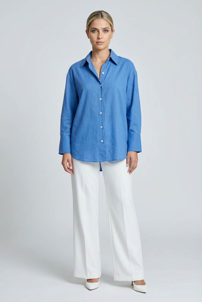 Relaxed 3/4-Sleeve Button-Down Shirt