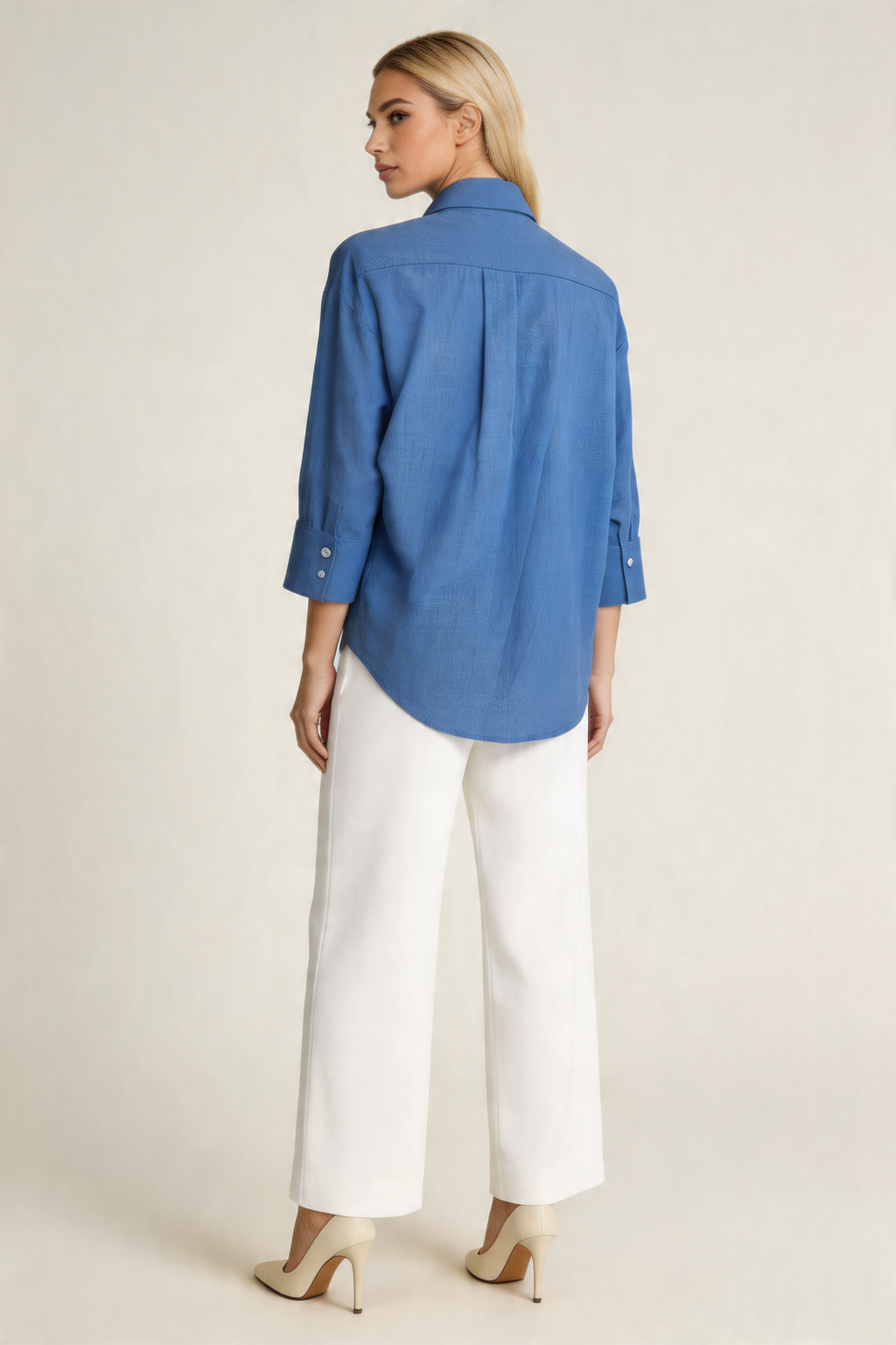 Relaxed 3/4-Sleeve Button-Down Shirt