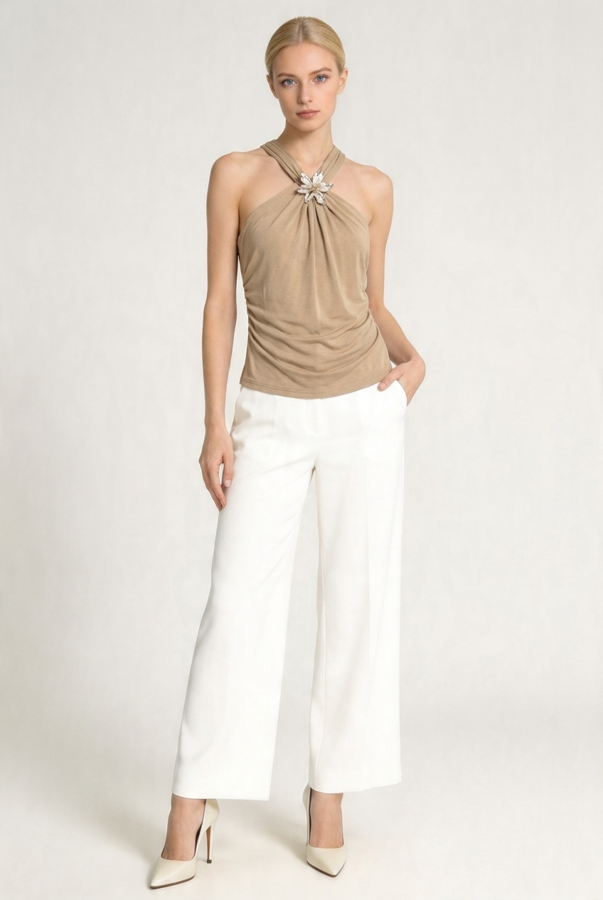 Glamorous Brooch Halter Top