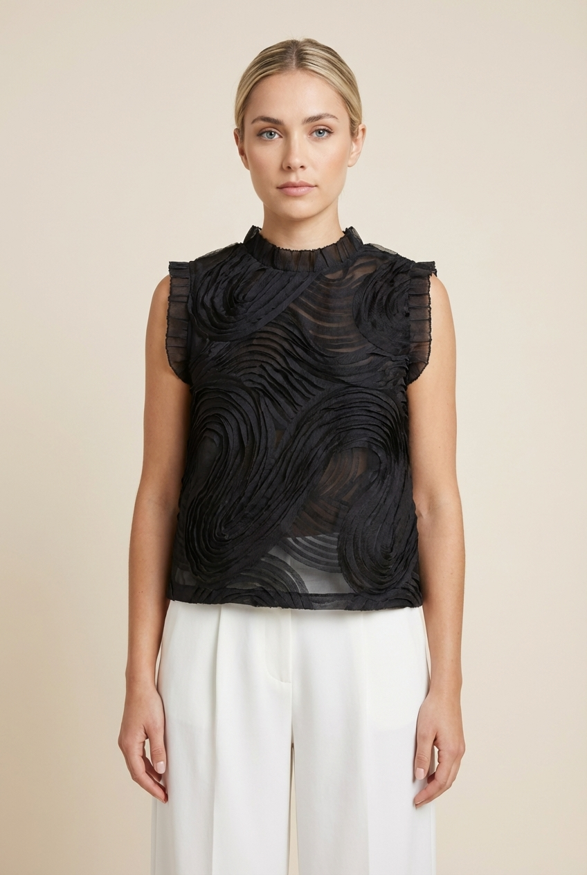 Textured 3D Swirl Sleeveless Blouse