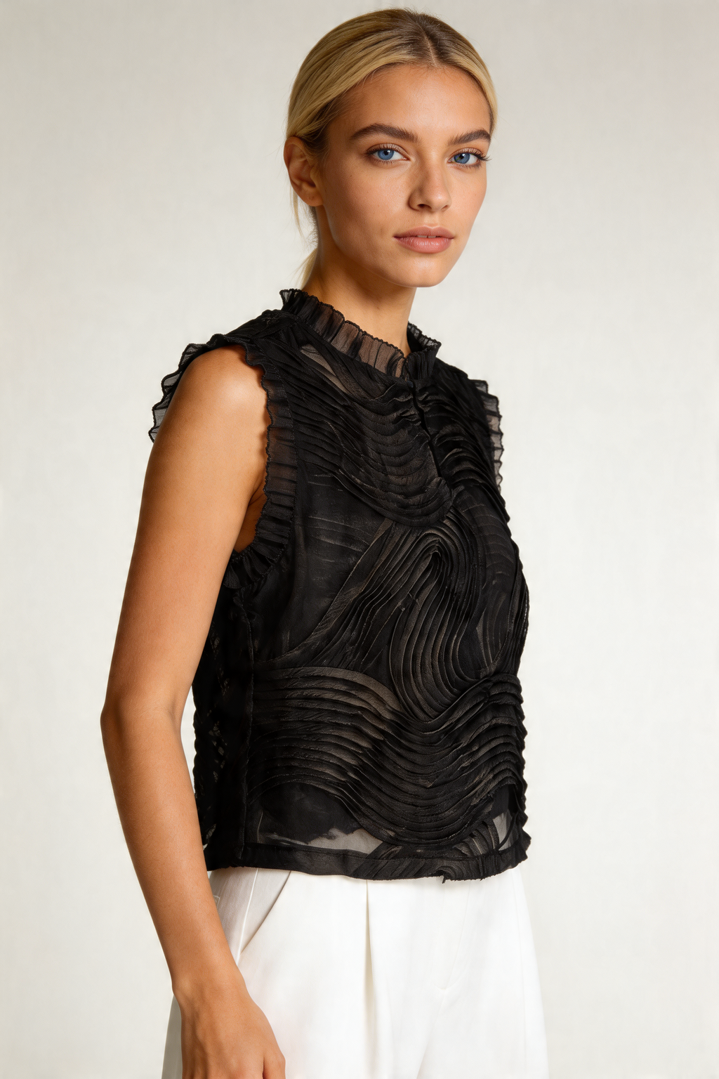 Textured 3D Swirl Sleeveless Blouse