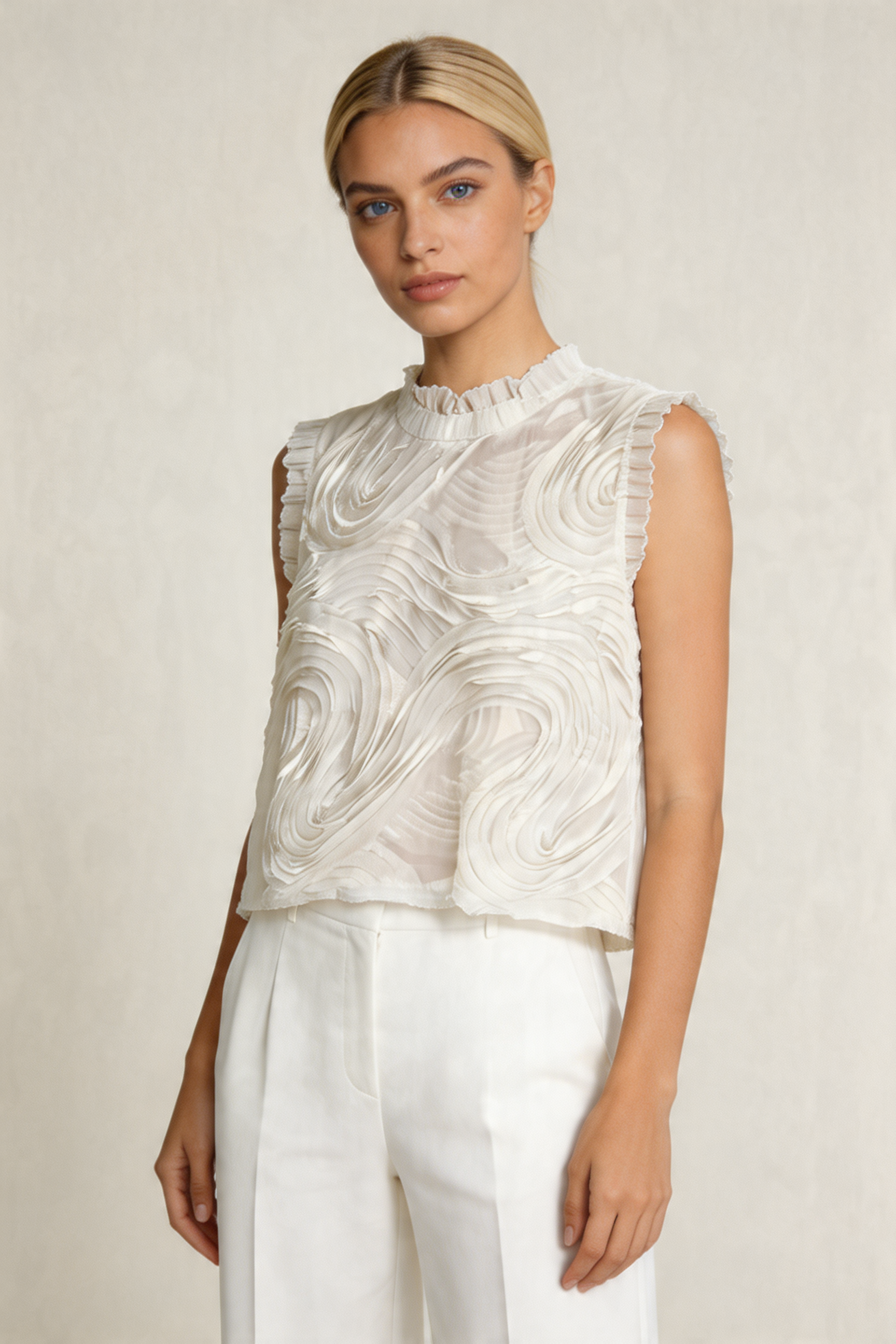 Textured 3D Swirl Sleeveless Blouse