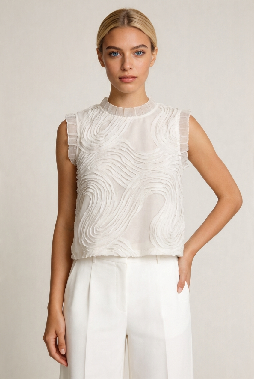 Textured 3D Swirl Sleeveless Blouse