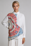 Scarf-Drape Button-Down Shirt