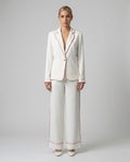 Textured Contrast-Piping Suit Set