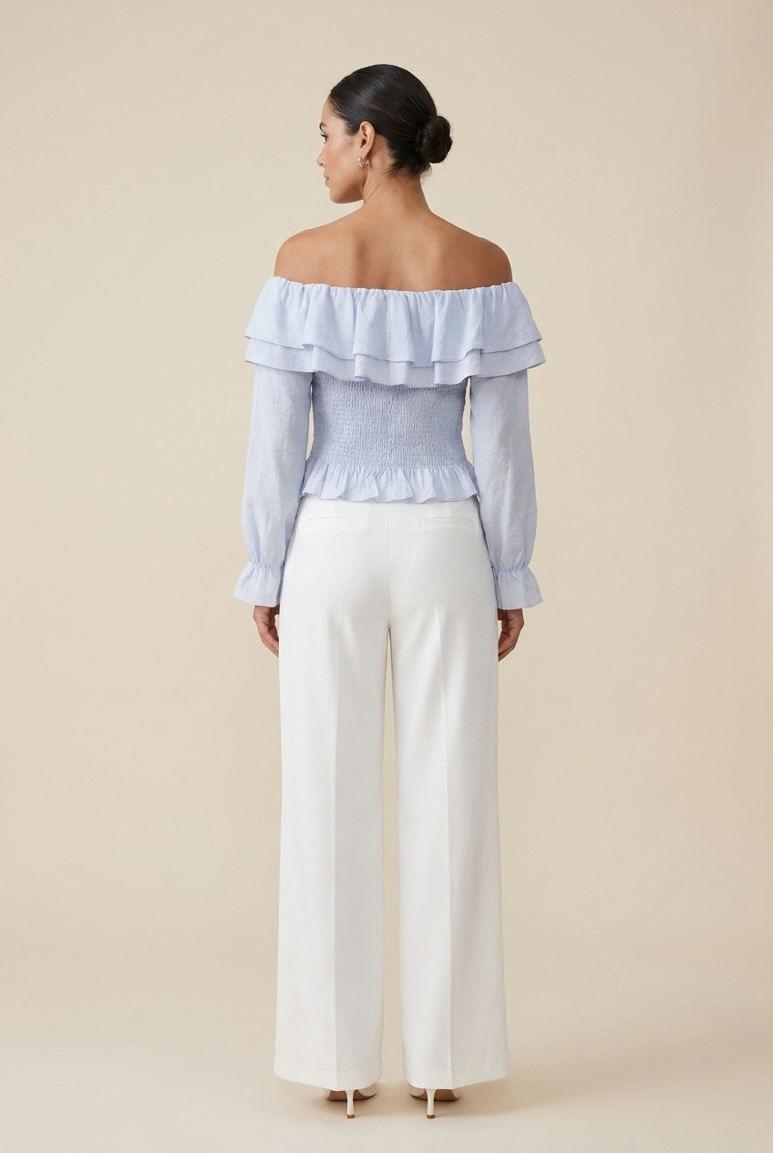 Off-The-Shoulder Smocked Ruffle Blouse