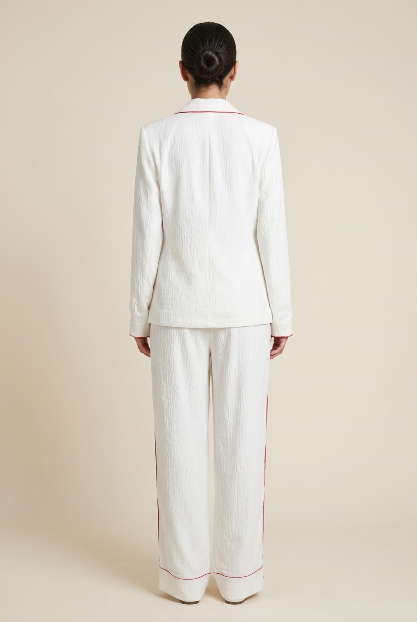Textured Contrast-Piping Suit Set