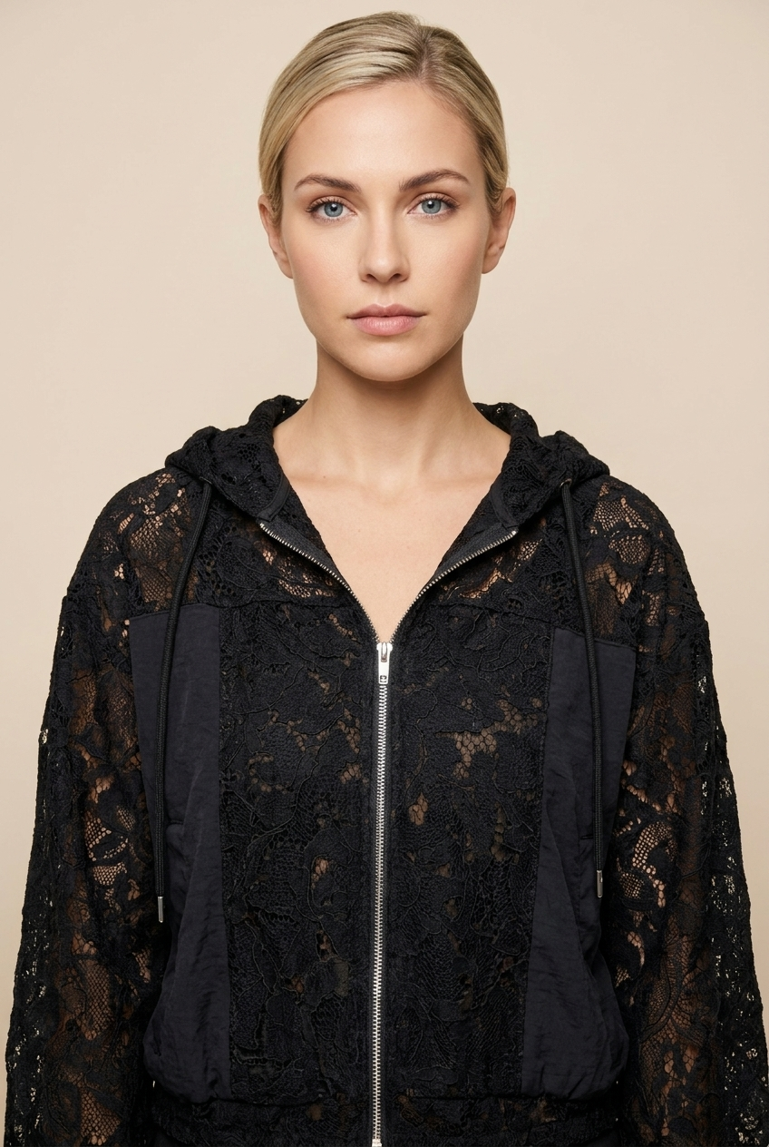 Sheer Floral Lace Hooded Jacket