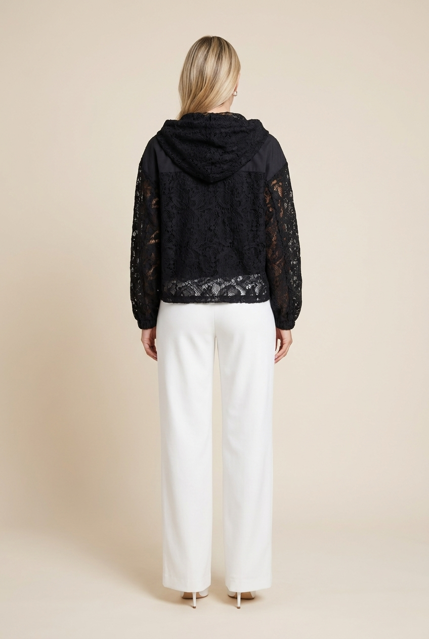 Sheer Floral Lace Hooded Jacket